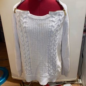 Michael Kors Beige Nude Knitted Sweater Zip Zipper Shoulder Shirt Large L